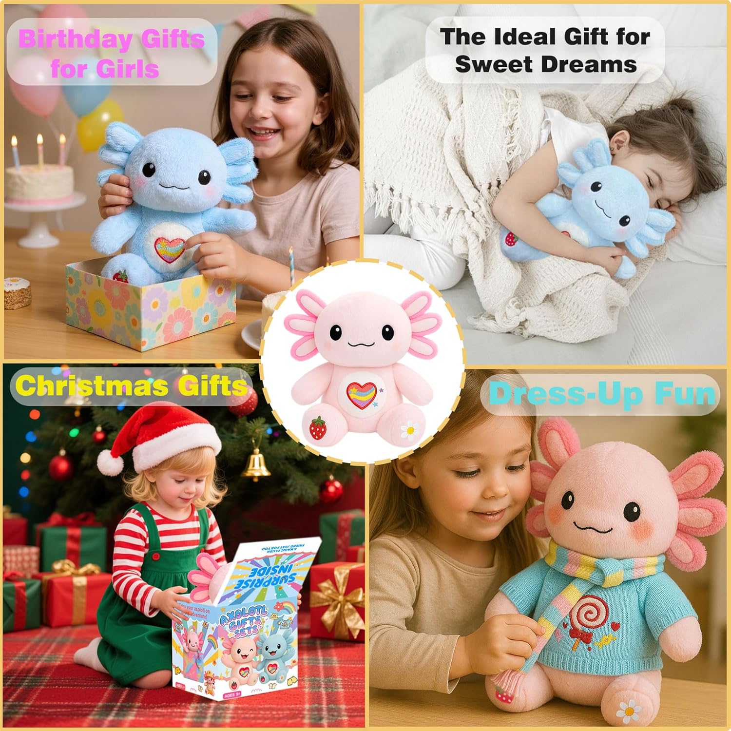 KUMANEKO Cute Axolotl Plush Gift Set with 12 Pcs Axolotl Stuffed Animal Clothes & Accessories, 13-Inch Axolotl Toy, Birthday Gifts for Girls Kids Ages 4-12 (Pink) - Image 3