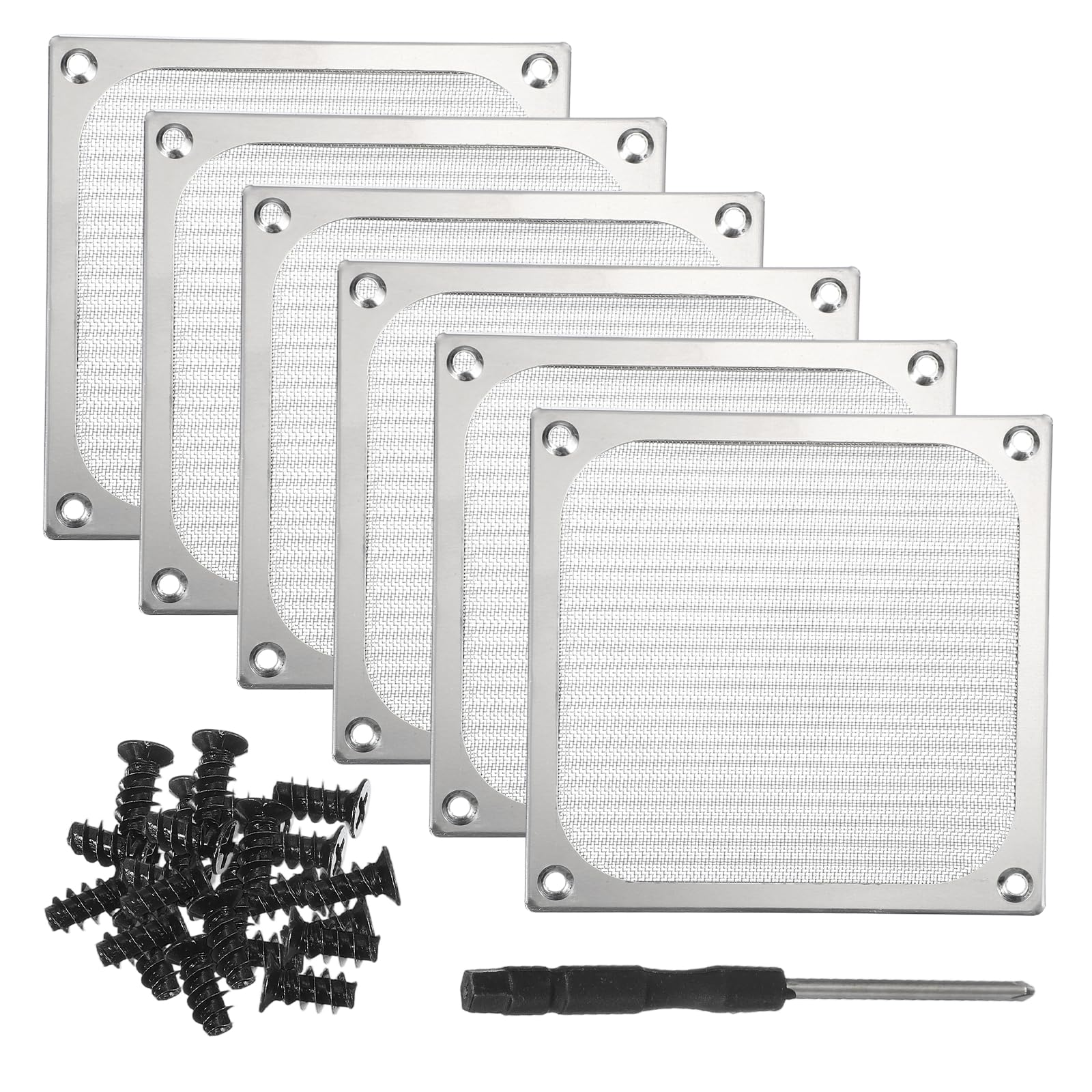 PATIKIL 120mm Fan Filter Grill, 6Pcs Ultra Fine Aluminum Mesh Ventilation Dustproof PC Cooling Fan Grill Covers with Screwdriver and Screws for Desktop Computer Case AC, Silver
