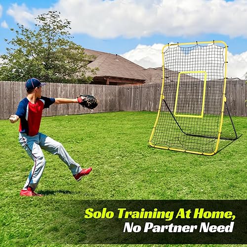 Miniatura 4 de Red de rebote de béisbol  Entrenador ajustable para campo en solitario, lanzamiento, práctica de lanzamiento, marco de acero duradero con 5 ángulos,