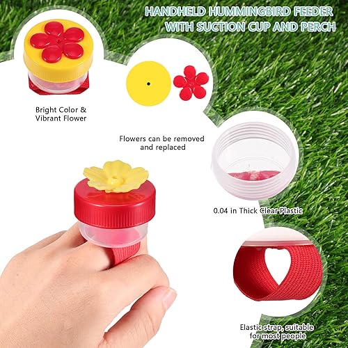 Miniatura 10 de Zopeal Comedero de muñeca para colibrí al aire libre, 2 piezas, alimentador de mano para colibrí, alimentación de perca con correa ajustable, mini