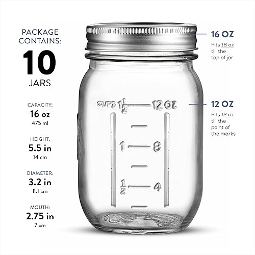 Miniatura 3 de Paksh Novelty Tarros Mason con tapas y sellador, paquete de 5 tarros de vidrio de boca regular de 16 onzas, recipiente de almacenamiento de