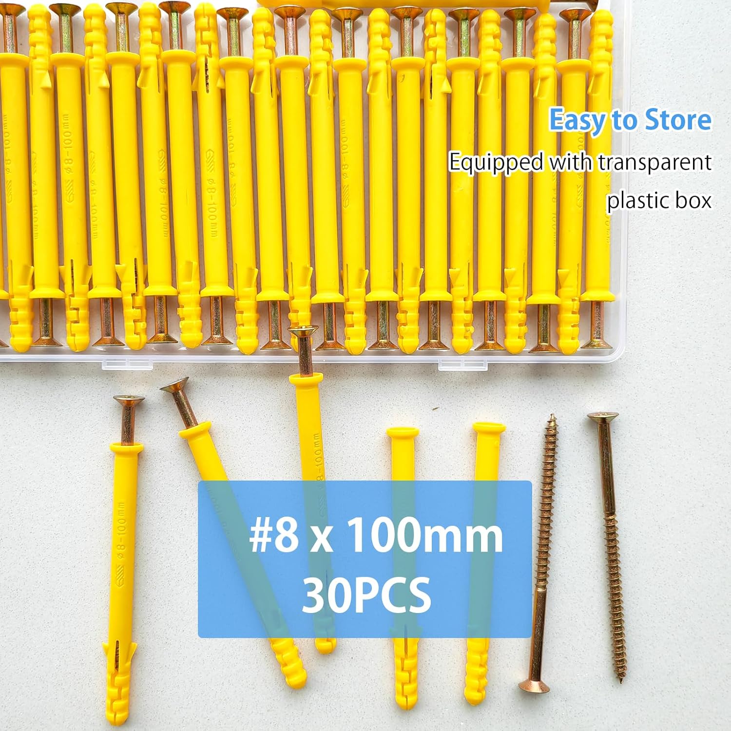 60 Pcs Wall Plugs for Brick,30 x M5*100 Masonry Self Tapping Screws,30 x M8*100 Expansion Pipe Anchor Bolts,Raw Plugs for Brick Wall,Heavy Duty Wood Screws and Wall Plug Kit for Concrete Drywall
