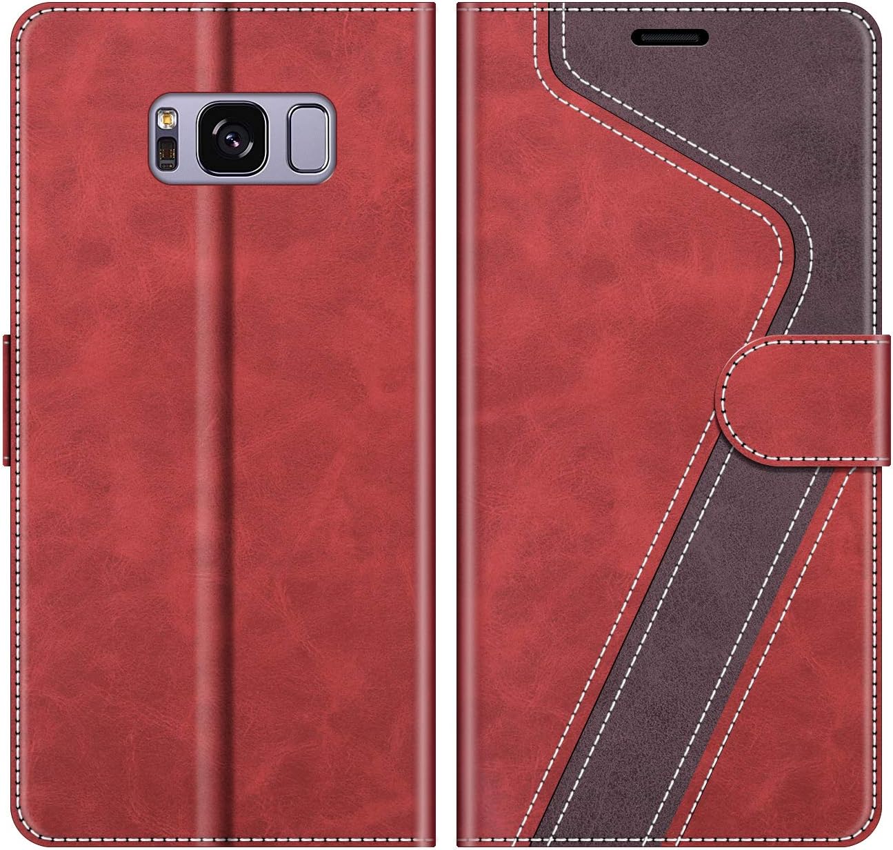 MOBESV Phone Cover For Samsung Galaxy S8 Plus, Flip Wallet Case for Samsung Galaxy S8 Plus Phone Case, Red/Dark Purple