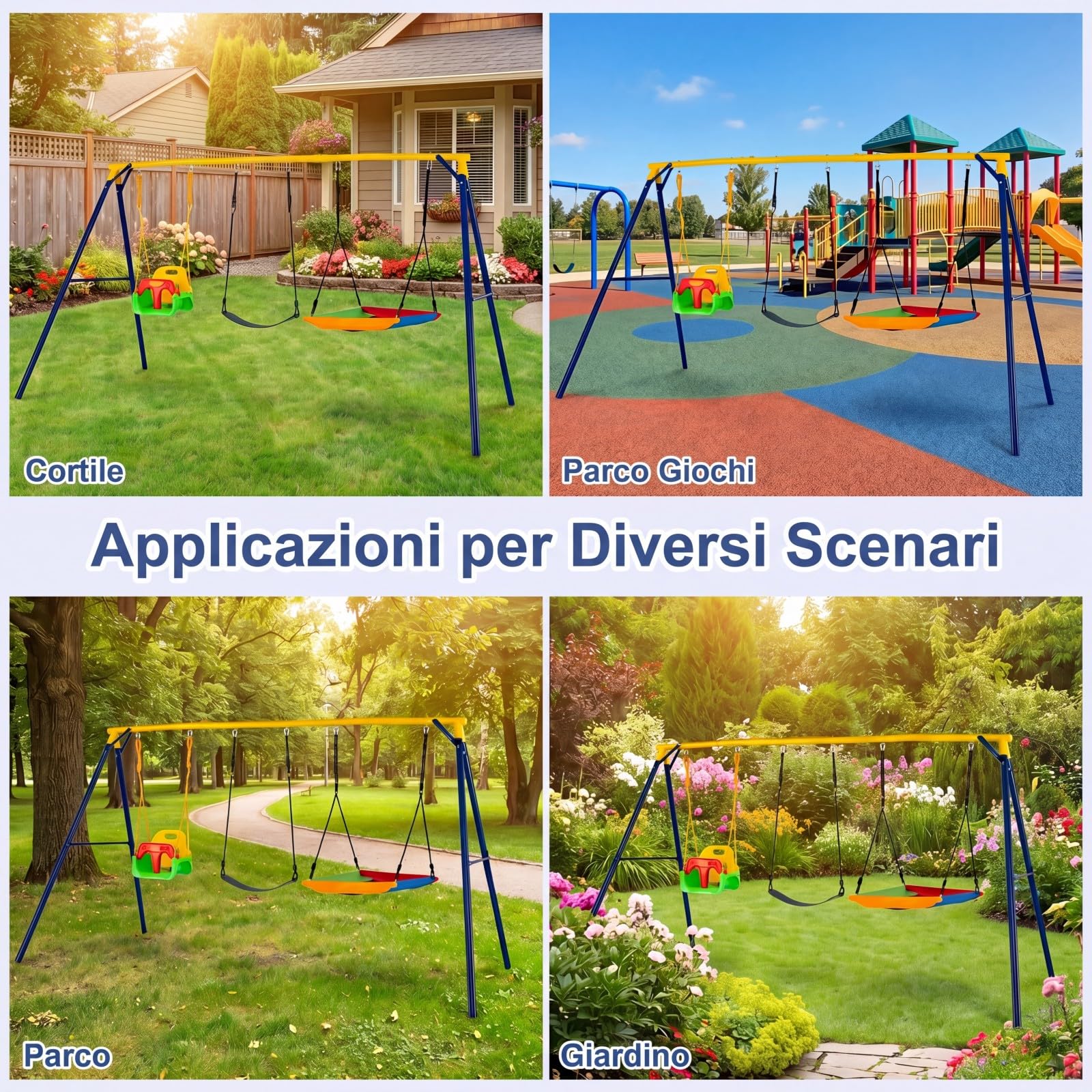 COSTWAY Set di Altalene da Interno e da Esterno, 3 in 1 Altalena da Giardino per Bambini, Corde Regolabili, per Giardino e Parco, Portata 300 kg