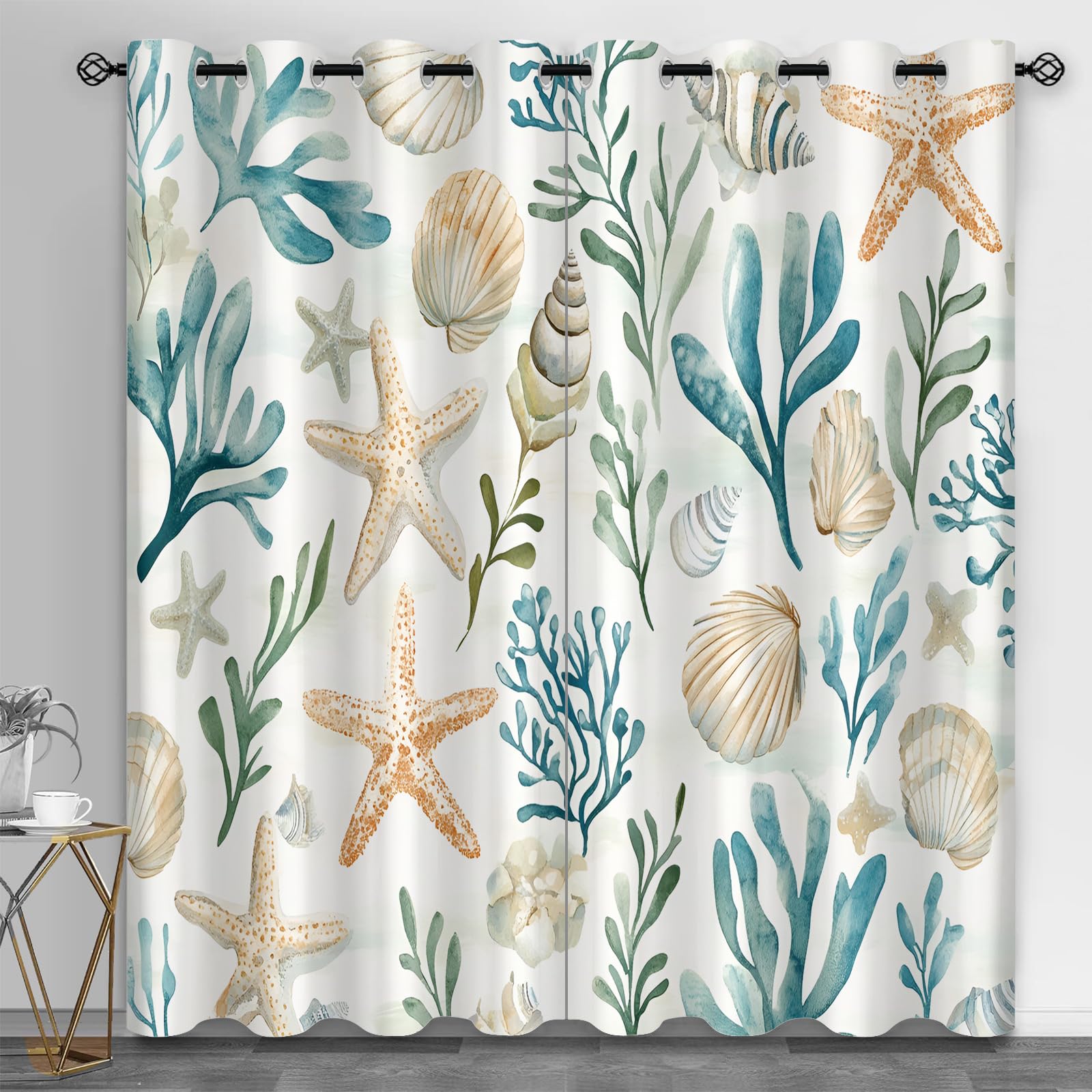 Rideaux occultants thermiques chambre fille motif vie marine et corail 168x183cm