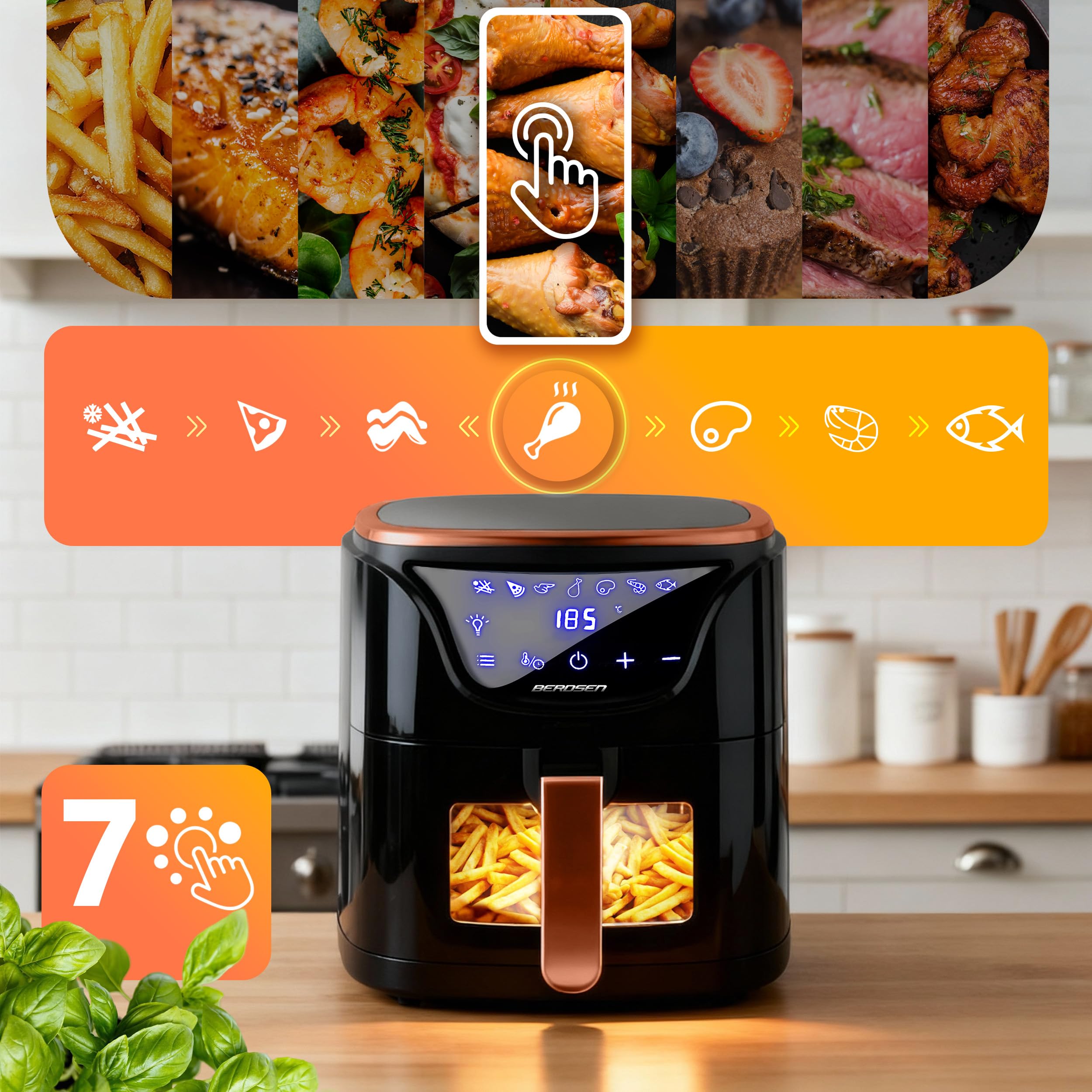 Berdsen Frytkownica beztłuszczowa frytownica airfryer 5l 1500W czarno-złota