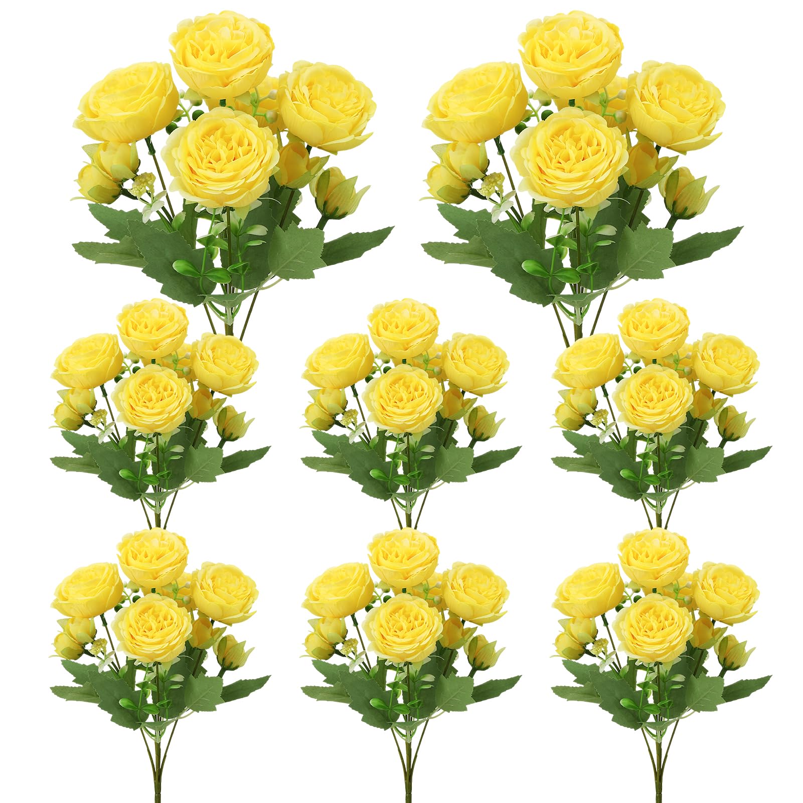 8 Pack Yellow Peonies Artificial Flowers