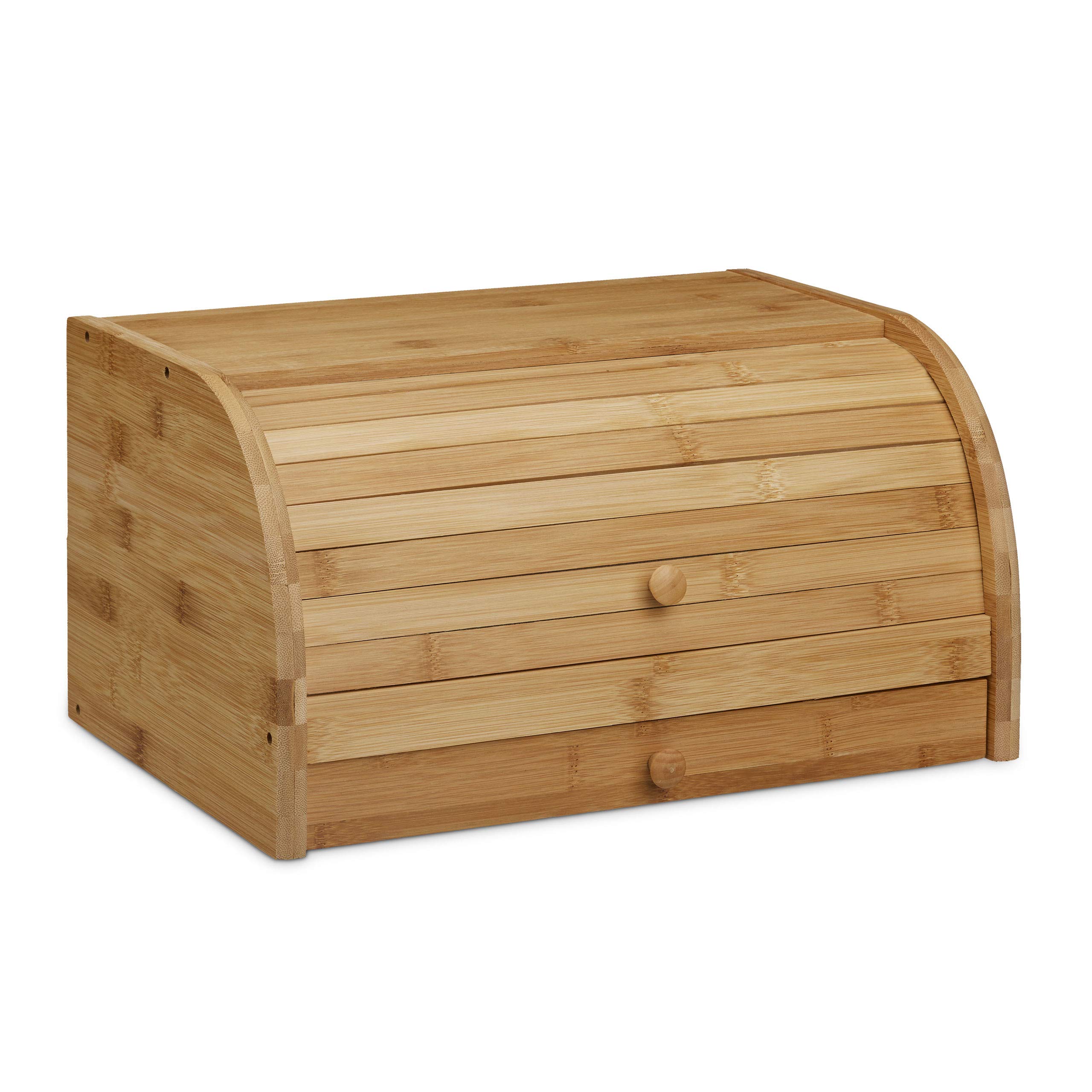 Relaxdays Boîte à pain tiroir couteau caisse à pain en bambou bois couvercle HxlxP: 21 x 40,5 x 28 cm, nature