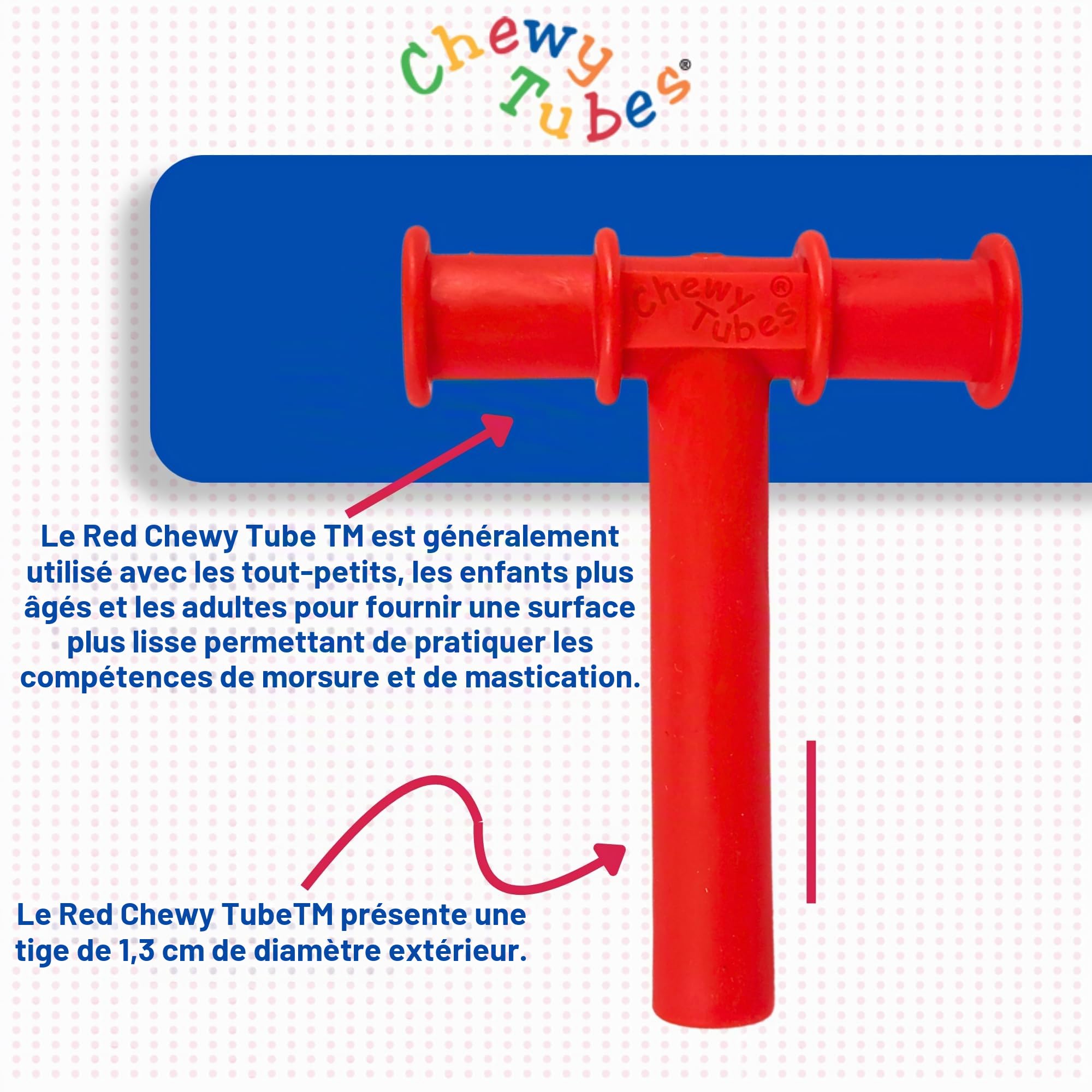 Chewy Tubes - Outil à mâcher à moteur oral, sûr, non toxique, sans latex et sans phtalate, rouge