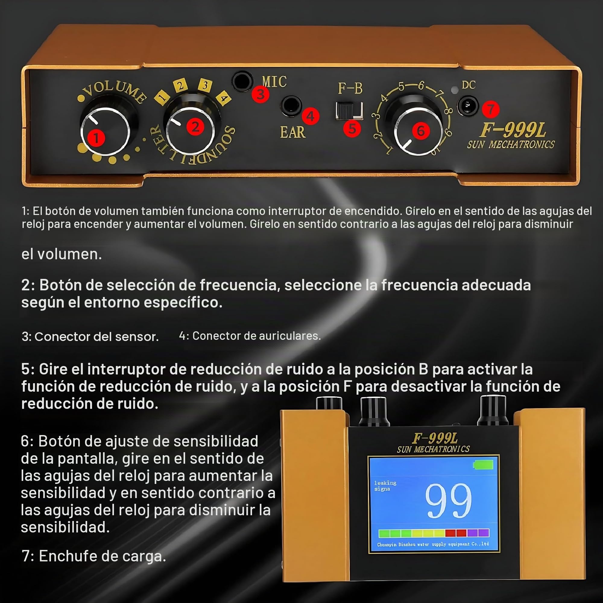 Detector De Fugas De Agua Subterránea Profesional, Sensor Geófono De Fuga De Agua Eléctrico para Exteriores, Sensor De Fuga De Agua Preciso Y Confiable para Tuberías