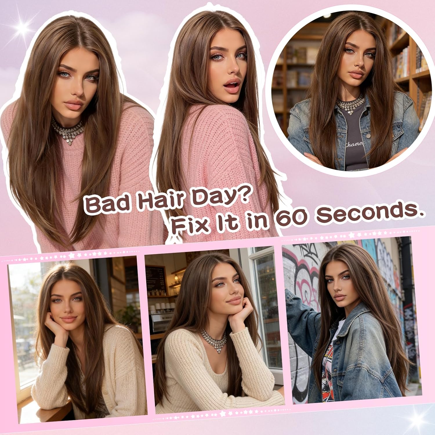 Long Stright Glueless Wigs for White Women Stright Wig Natural Looking Soft Synthetic Hair Replacment Wig for Daily Wear/Party Cosplay Beginner Friendly Wear And Go (Brunut, 26 Inch)
