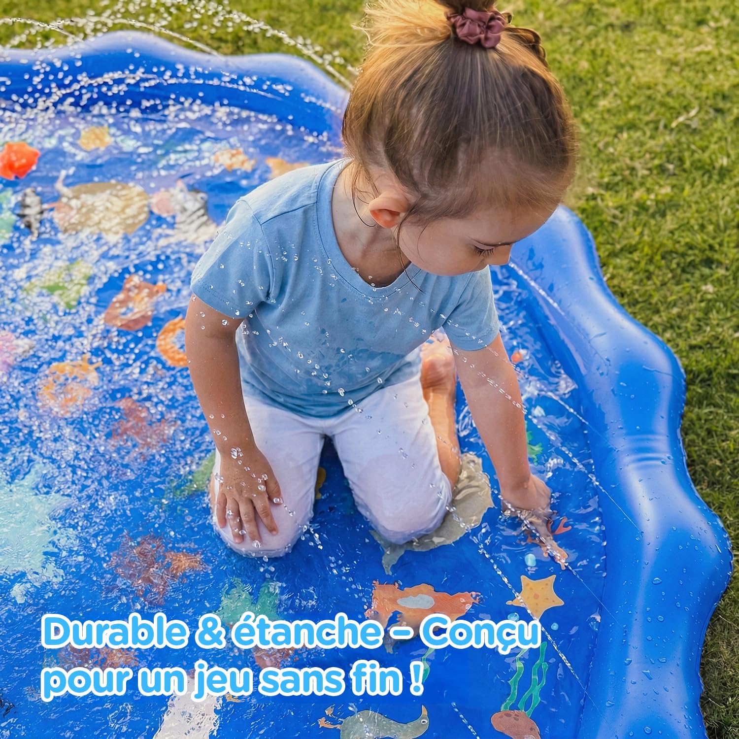 Tapis Aquatique antidérapant KiddoSpace Splash Pad avec Motifs éducatifs, idéal pour l’été en extérieur, Cartes d’Apprentissage et kit de réparation Inclus, sans BPA, Parfait pour bébés et Enfants.