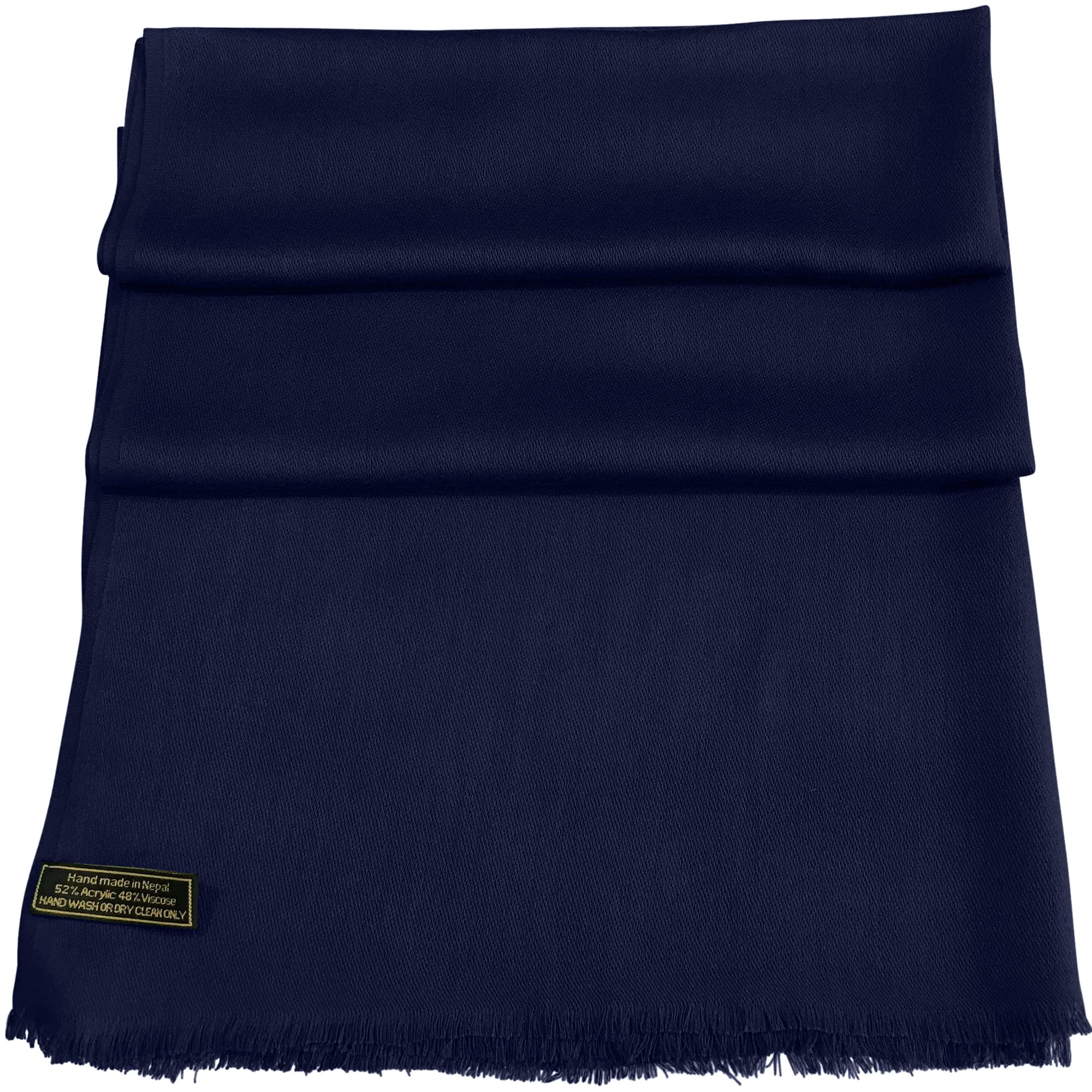 Cj Apparel Women's Navy Blue Solid Colour Fringe Design Nepalese Shawl Seconds Scarf Wrap Stole Throw Head Wrap Pashmina Hand Made In Nepal