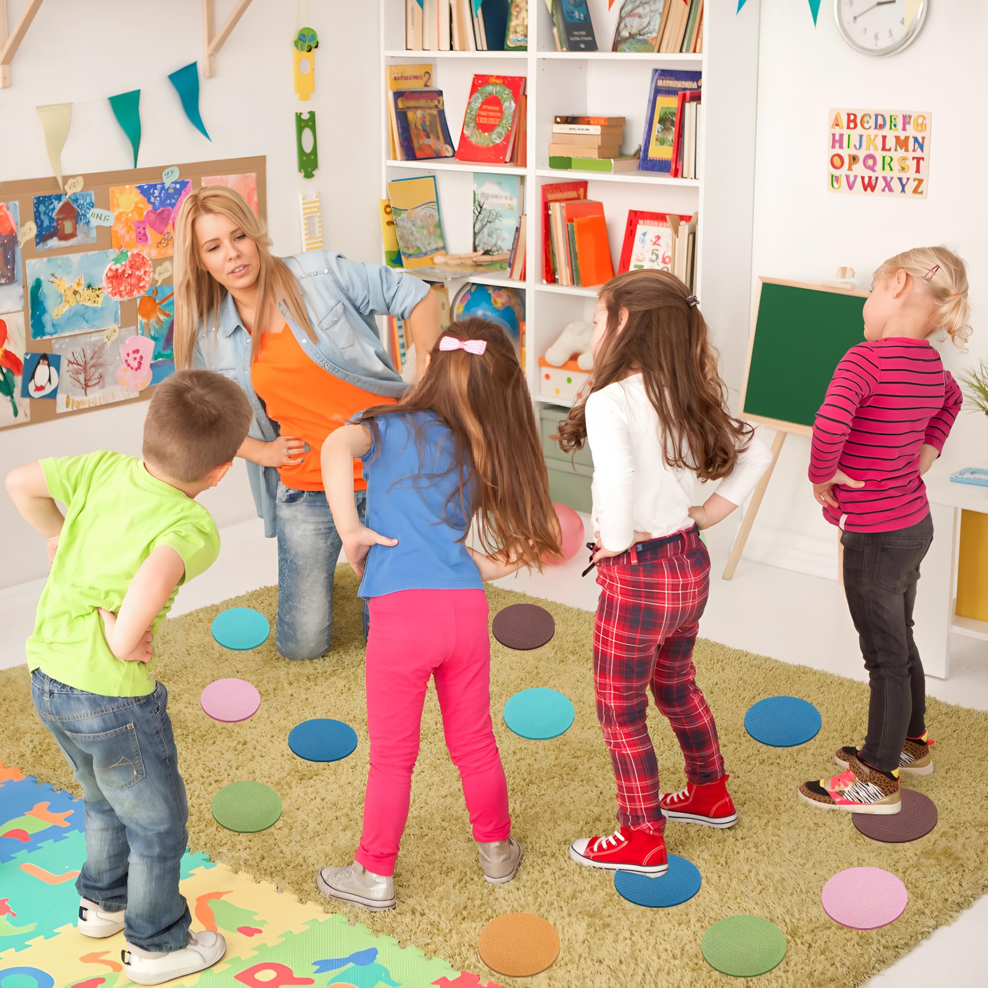 60 PCS Boho Carpet Spots Markers 4 Inch Circle Floor Dots for Classroom Boho Sitting Carpet Spots for Classroom Kids Preschool Elementary Kindergarten Teacher Supplies - Image 5