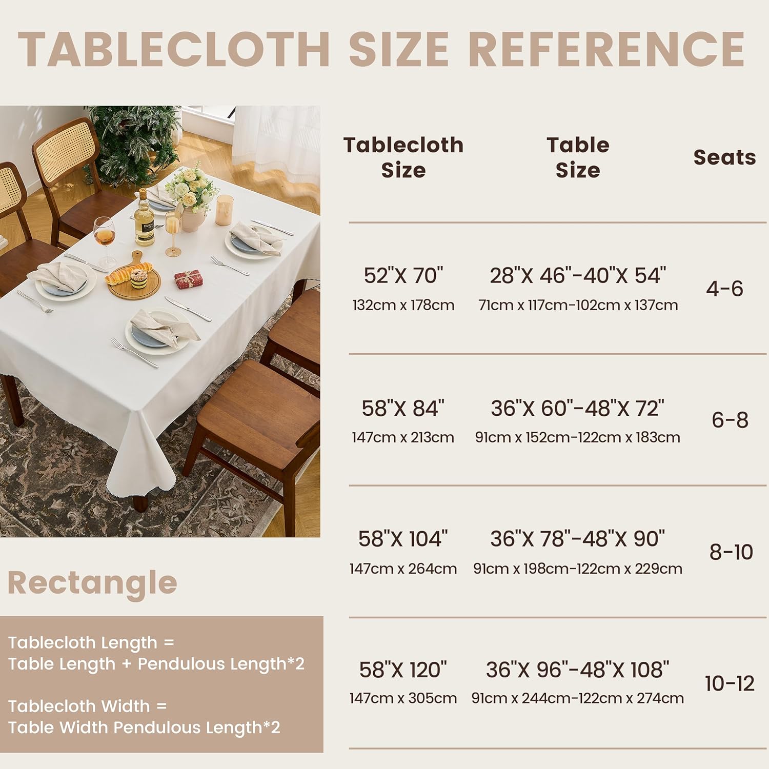 Simple&Opulence 100% Cotton Rectangle Tablecloth 58x120, 8Ft Knitted Textured Canvas Waterproof Washable Table Cloth, Farmhouse Dining Tabletop for Kitchen, Wedding Party, Outdoor, 10-12 Seats(White)