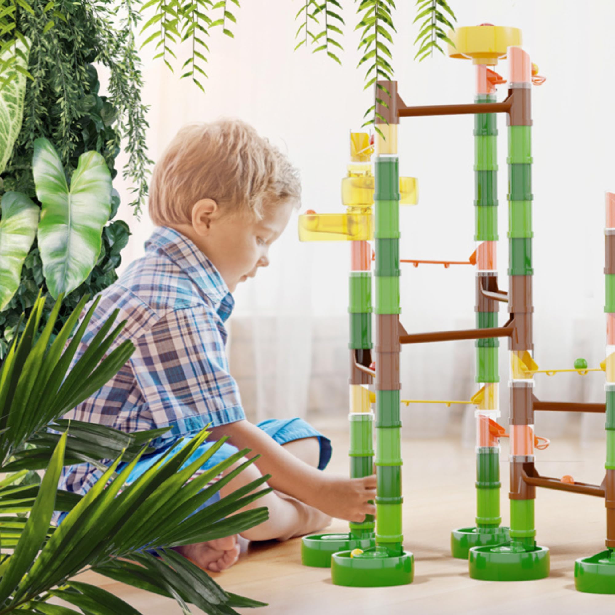 Quercetti Migoga Run Jungle, Pista Biglie per Bambini 4-10 Anni, 110 pz con Partenza Multipla, Costruzioni per Bambini, Gioco Educativo, Made in Italy