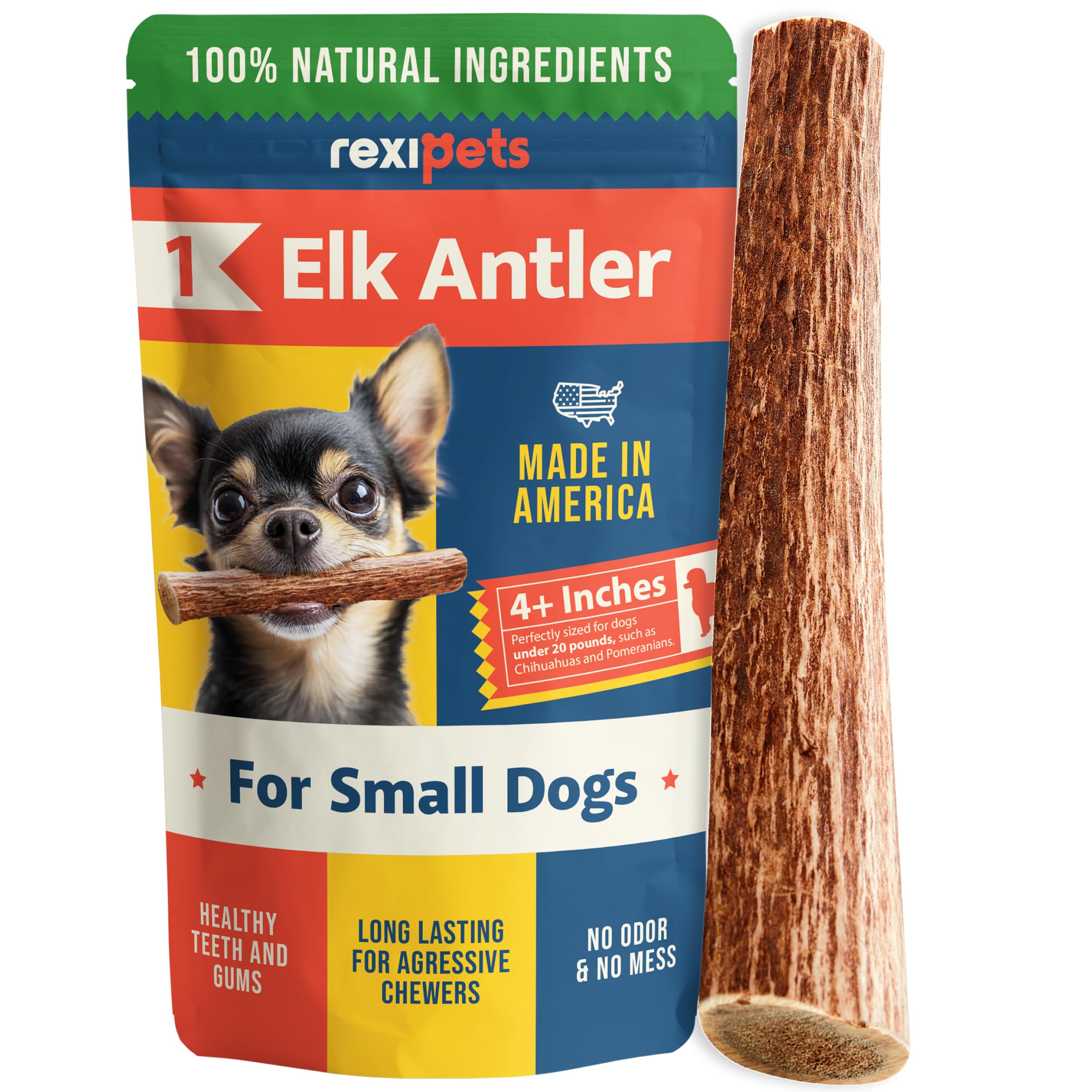 100% Natural - Antlers for Dogs - Naturally Shed in USA - Grade A Long Lasting Chew for Aggressive Chewers - Elk Antlers Dog Antler Chews - Real, Healthy Treats & Toys - No Odor & No Mess - Small