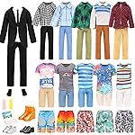 Miunana Lot 16 Items Doll Clothes & Accessories Classic Black Suit for Boy Doll Include Random 4 PCS Casual Wear + 5 PCS Dolls Pants + 3 Pairs of Shoes Laptop Water Bottles