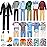 Miunana Lot 16 Items Doll Clothes & Accessories Classic Black Suit for Boy Doll Include Random 4 PCS Casual Wear + 5 PCS Dolls Pants + 3 Pairs of Shoes Laptop Water Bottles