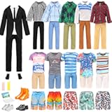 Lot 16 Items Doll Clothes & Accessories Classic Black Suit for Boy Doll Include Random 4 PCS Casual Wear + 5 PCS Dolls Pants + 3 Pairs of Shoes Laptop Water Bottles