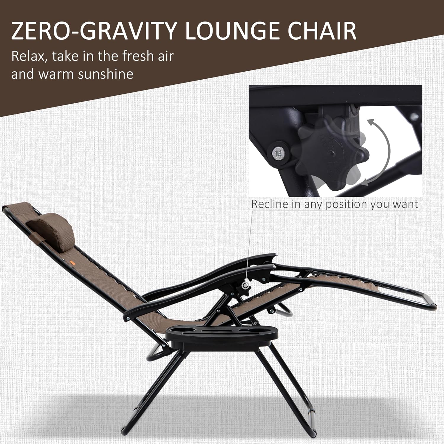 Outsunny Zero Gravity Chair Set with Side Table, Folding Reclining Chair with Cupholders & Pillows, Adjustable Lounge Chairs for Pool, Backyard, Lawn, Beach, Brown