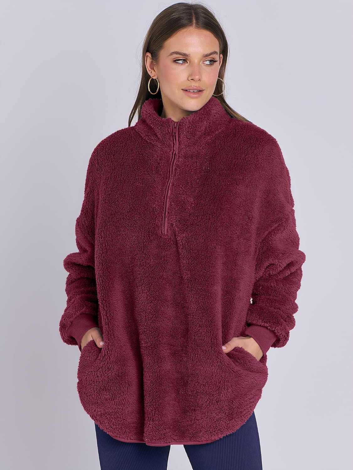 ANRABESS Women's Sweatshirt Sherpa Fuzzy Fleece Zip Up Hoodies Cozy Pullover Soft Sweaters Tops 2025 Fall Trendy Clothes - Image 2