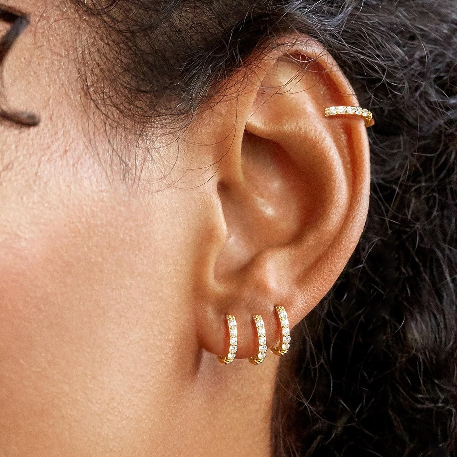 Small Gold Huggie Hoop Earrings for Women, Dainty 14K Gold Plated Cartilage Helix Tragus Hoop Earrings Set for Multiple Piercing,Cute Mini Hypoallergenic Waterproof Earring for Jewelry Gifts - Image 2