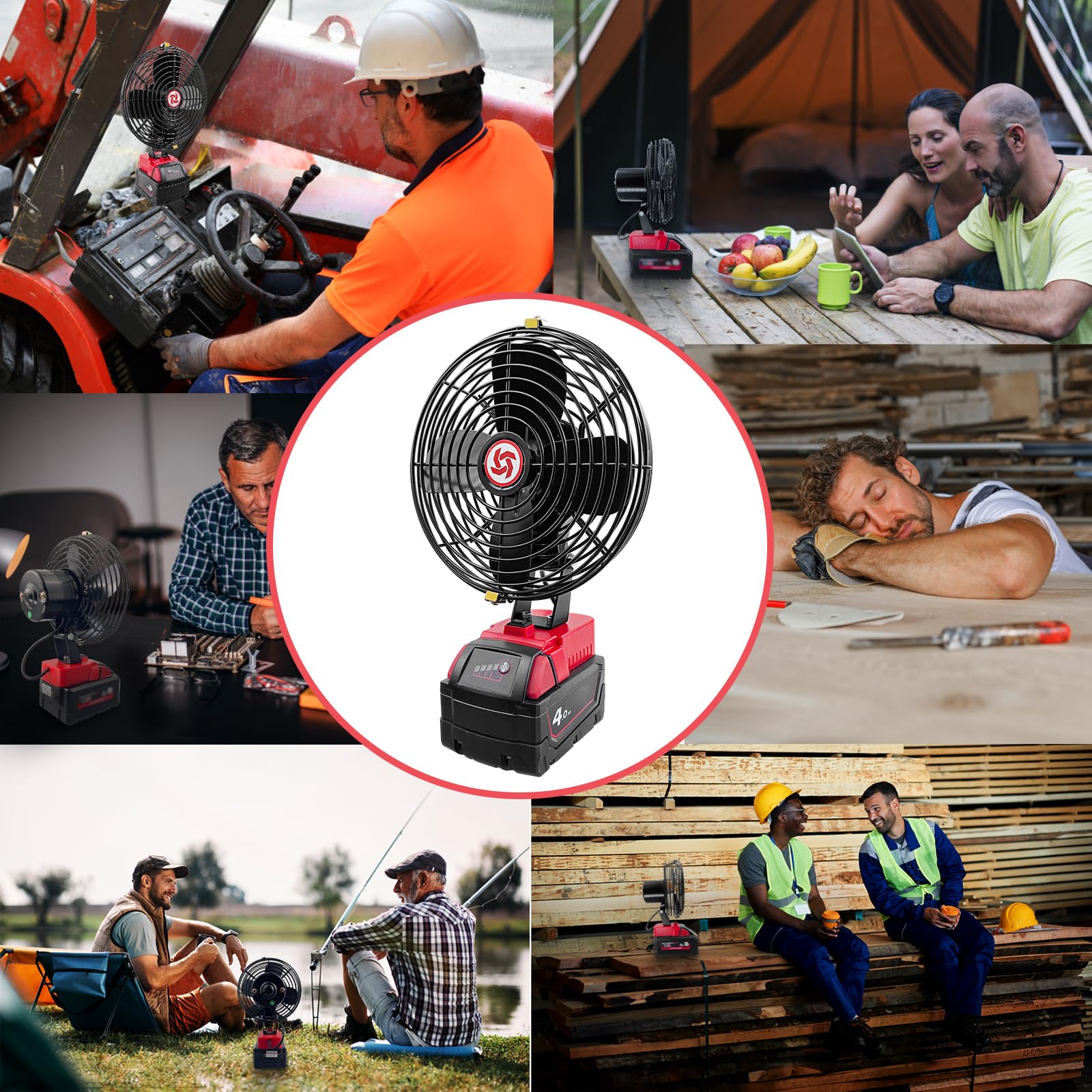 Ventilateur portable sans fil compatible avec batterie Milwaukee M18 18 V, ventilateur alimenté par batterie pour atelier, camping, voyage, circulation d'air puissante au travail, ventilateur de