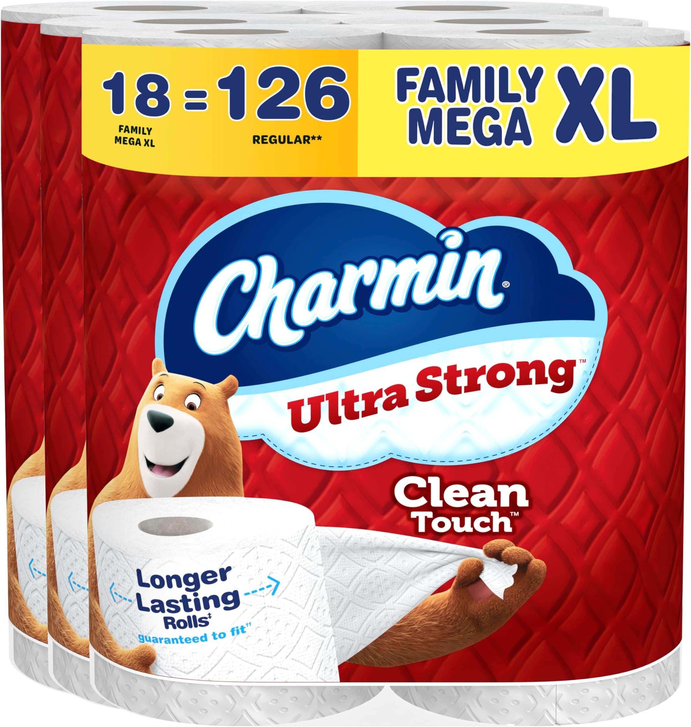 Ultra Strong Clean Touch Toilet Paper, 18 Family Mega XL Rolls = 126 Regular Rolls