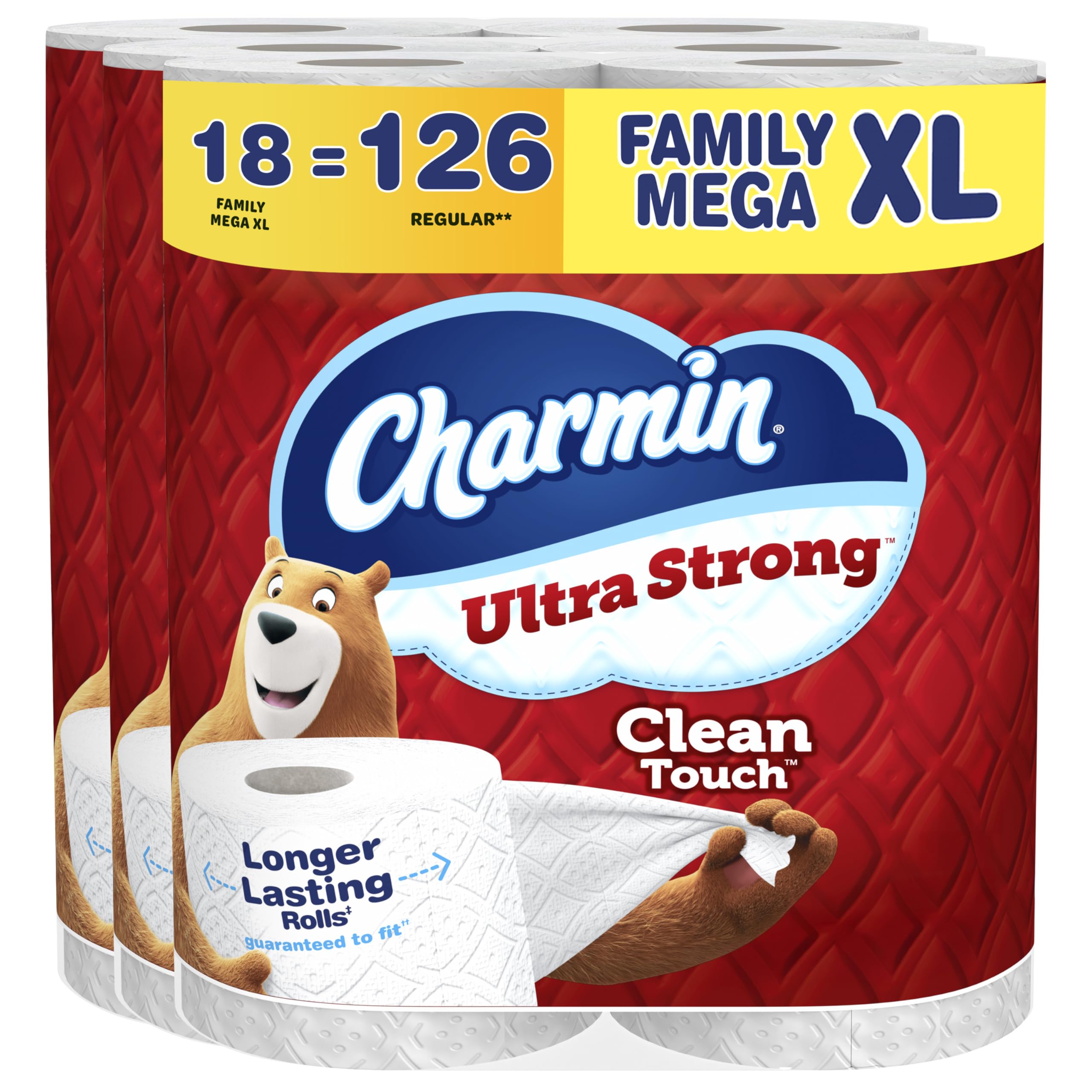 Charmin Ultra Strong Clean Touch Toilet Paper, 18 Family Mega XL Rolls = 126 Regular Rolls