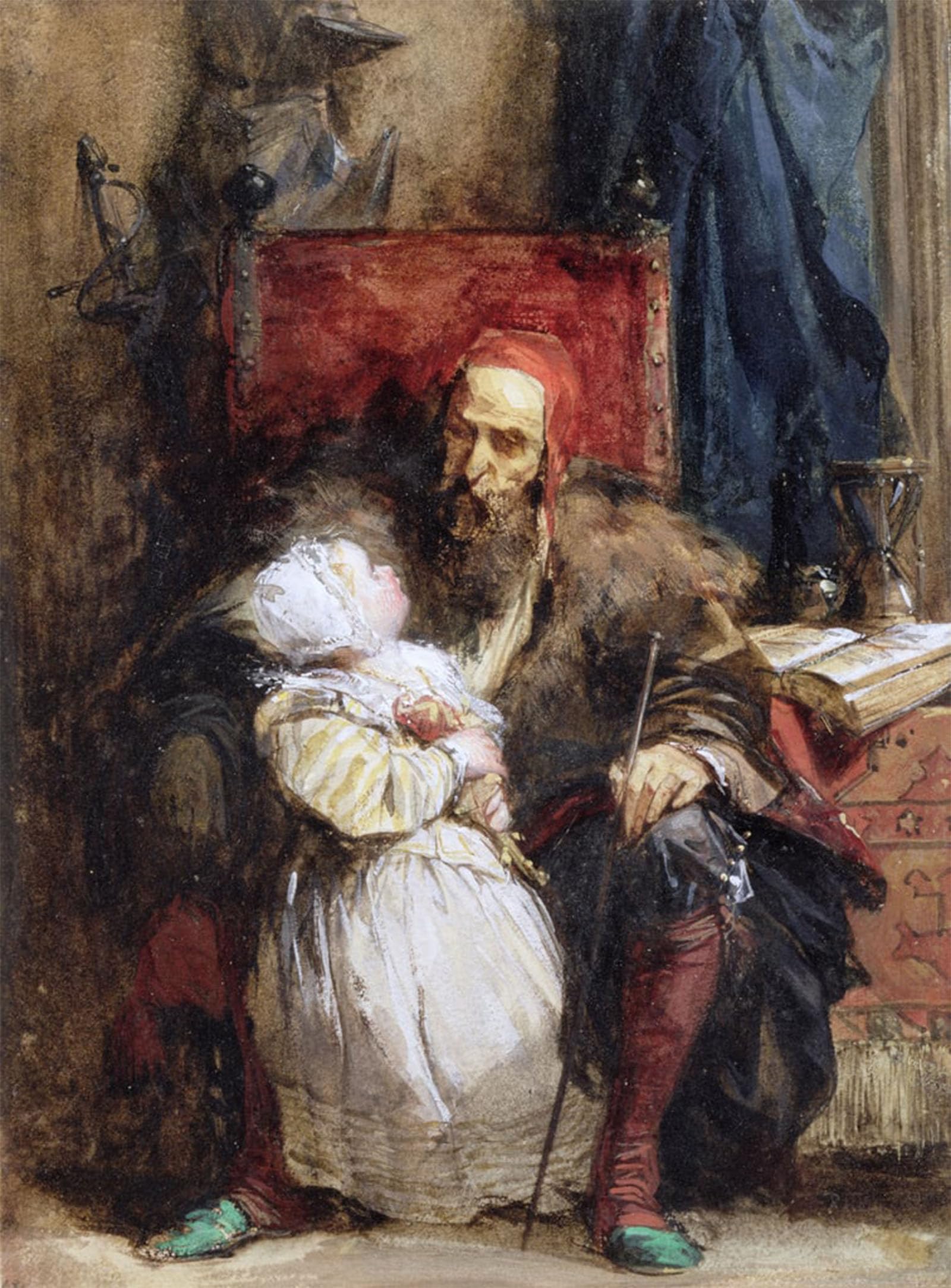 POSTERIIk Vintage Classic Picture Landscape Artwork Old Man and Child by Richard Parkes Bonington Portrait Canvas Painting for Office Home Decor 60x90cm