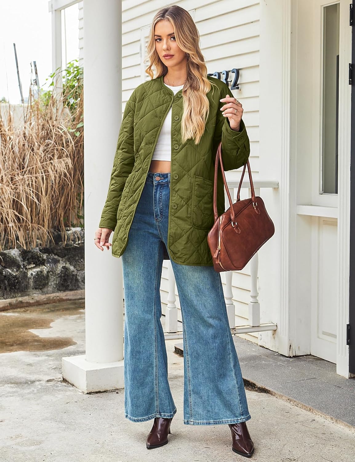 PEHMEA Women's Lightweight Quilted Puffer Jacket, Casual Long Sleeve Button Down Padded Coat with Pockets - Image 5