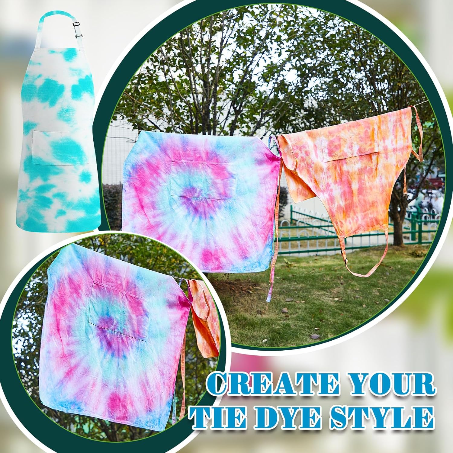 Silkfly 6 Pcs White Cotton Apron for Tie Dye, Items Things Stuff to Tie Dye Blank Cooking Apron