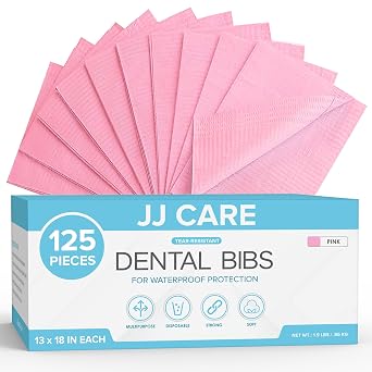 Dental Bibs [Pack of 125] - 13" x 18" Pink Dental Bibs, 3 Ply Waterproof Dentist Bibs, Dental Bibs Disposable for Eyelash Extension, Patient Bibs for Nail Art, Dental Napkins for Piercing