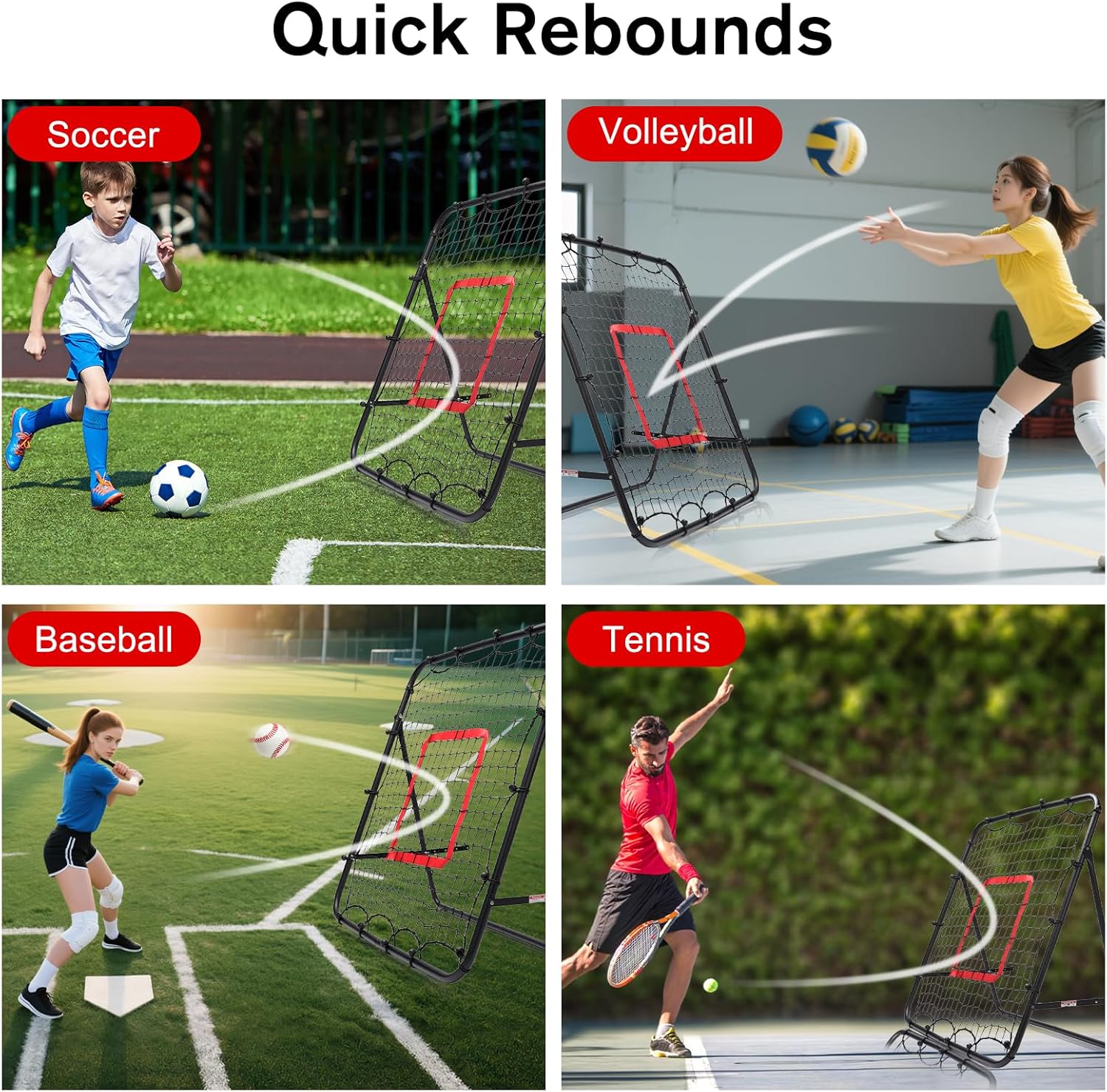 Foldable 3.3 * 3.3FT Soccer Rebounder Net, Adjustable Angle Football/Baseball/Volleyball Rbounder Net,Multi-Sport Trainer for Kids Teen Adult - Training Control, Passing Practice for Indoor Outdoor