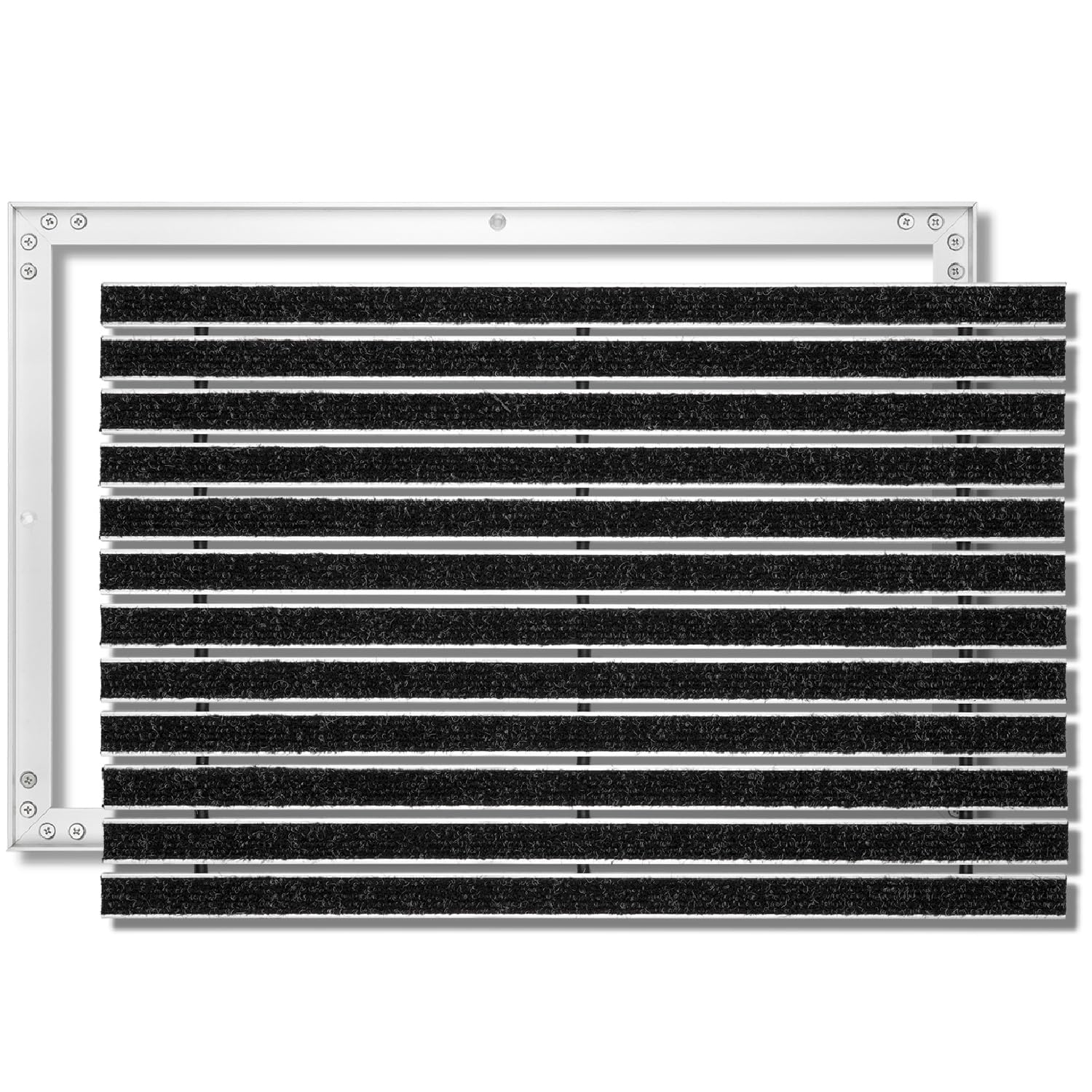 Tapis Aluminium pour l'intérieur et l'extérieur Paillasson en Aluminium y Compris Le Cadre de Montage pour l'installation, Noir, 80 x 60 cm