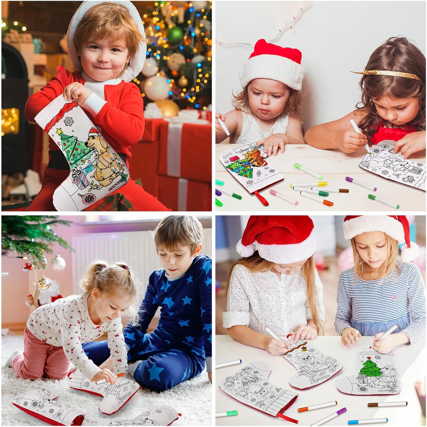 Zhanmai 24 Pcs Color Your Own Christmas Stockings with 48 Pcs Pens, DIY Christmas Stocking Crafts Kit Xmas Stockings Gift for Adults Family Holiday Party Decoration(Dog)