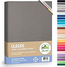 leevitex Classic Jersey Fitted Sheet, 180 x 200 - 200 x 220 cm, 150 GSM Cotton, Oeko-Tex Certified, for Standard, Box Spring and Water Beds, 40 cm Base Height, Pack of 1, Graphite