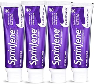 SprinJene Toothpaste with Fluoride for Cavity Protection Sensitive Teeth Dry Mouth with Zinc & Black Seed Oil for Maximum Oral Hygiene (4 Pack) Health Boost