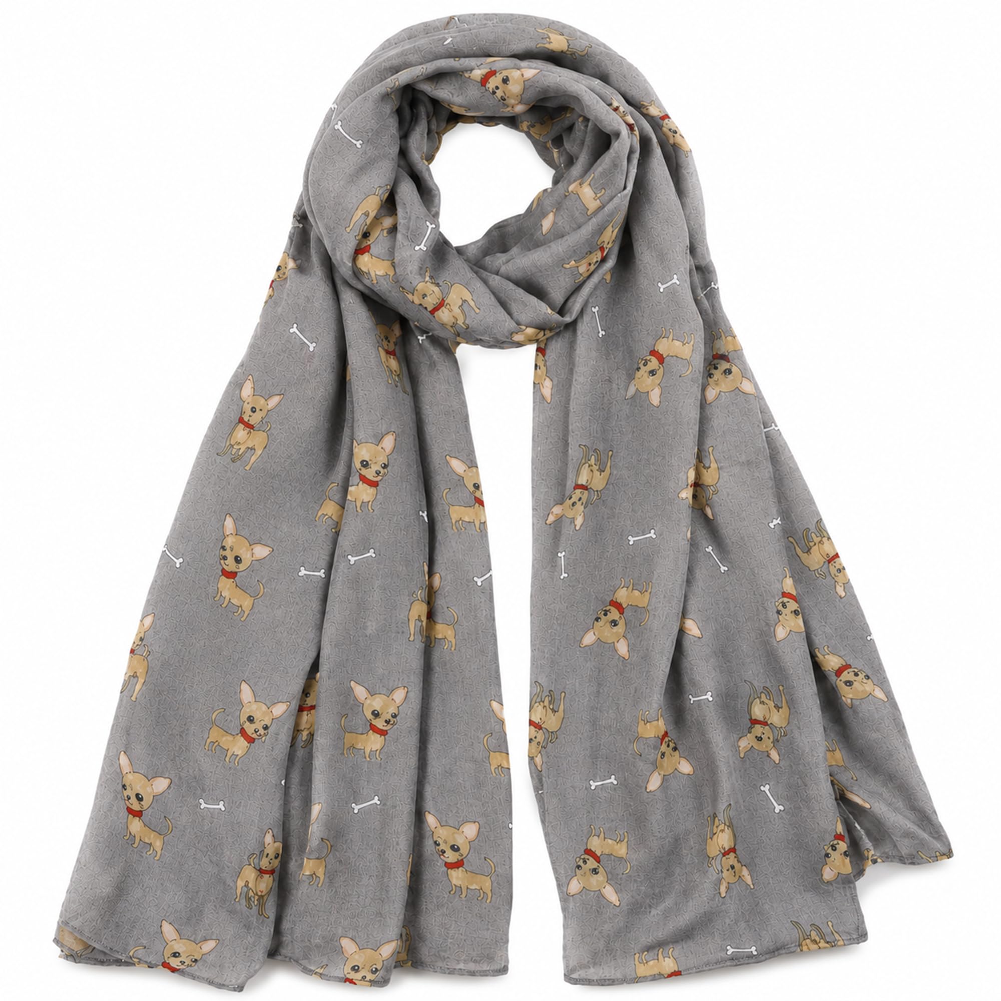 FUREVER GIFTS Chihuahua Dog Scarf Grey Cotton Blend 180cm x 90cm