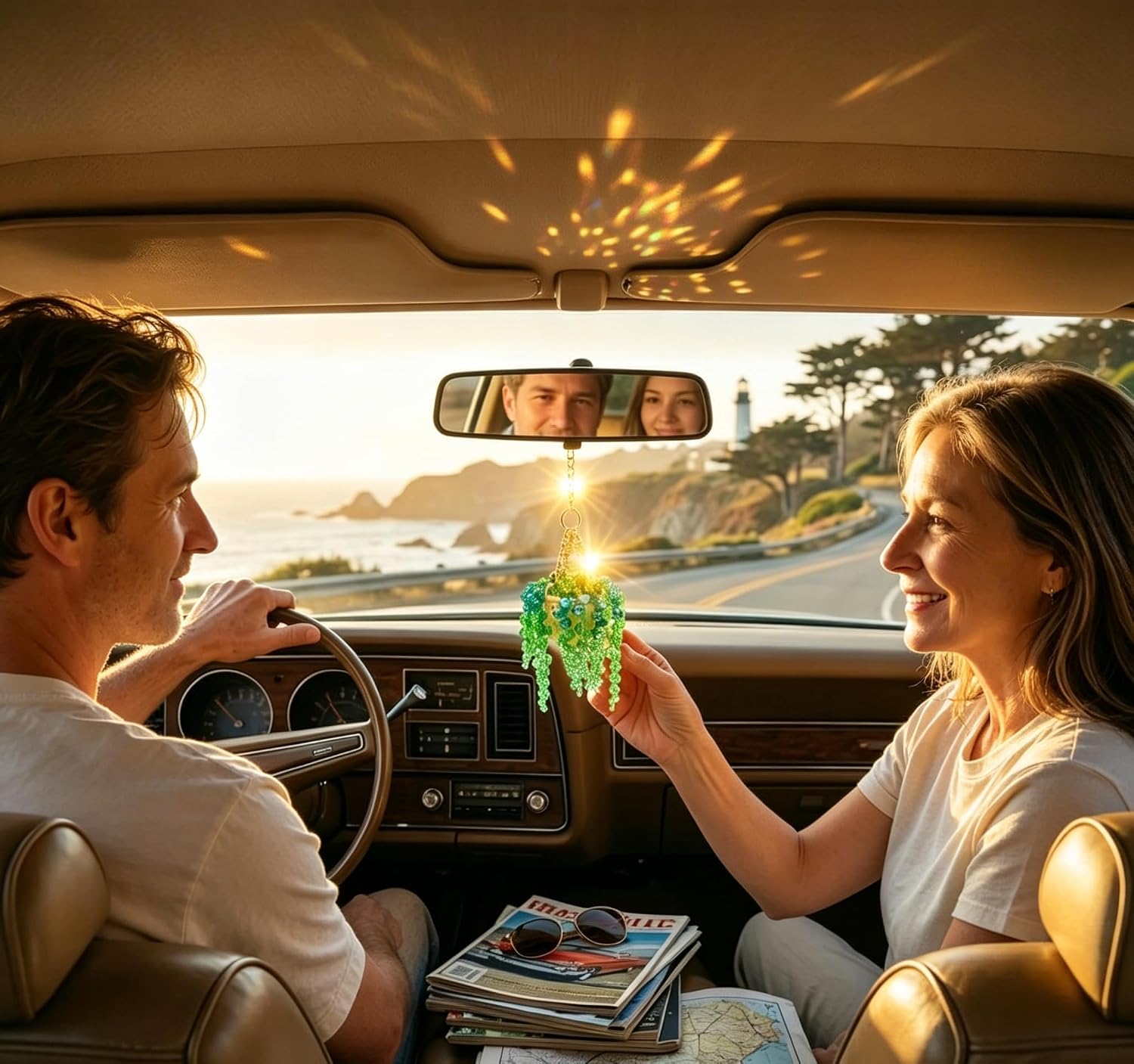 Beaded Plant Succulent Sun-Kissed Car Charm, Crystal Pearls Sun Catcher Hanger, Boho Rearview Mirror Accessories Car Garden Home Window Hanging (1Pcs) image 5