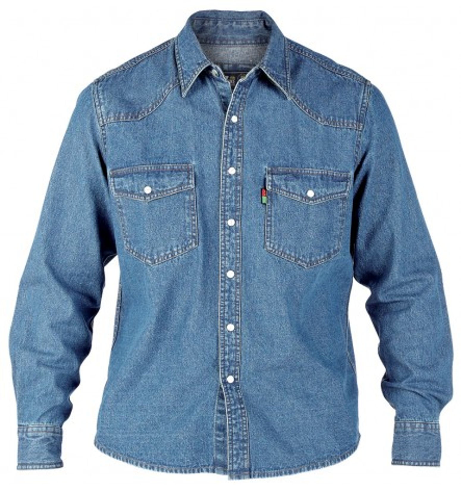 Duke London KS1023 Western Mens Stonewash Denim Shirt - Stonewash - 2XL