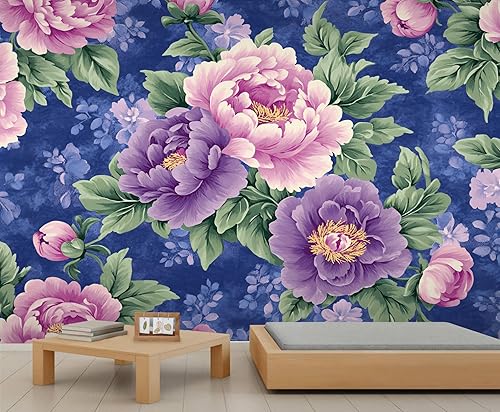 Mural de pared floral retro, fotos decorativas de flores coloridas de mediados de siglo, papel tapiz rústico floral personalizado para el hogar,