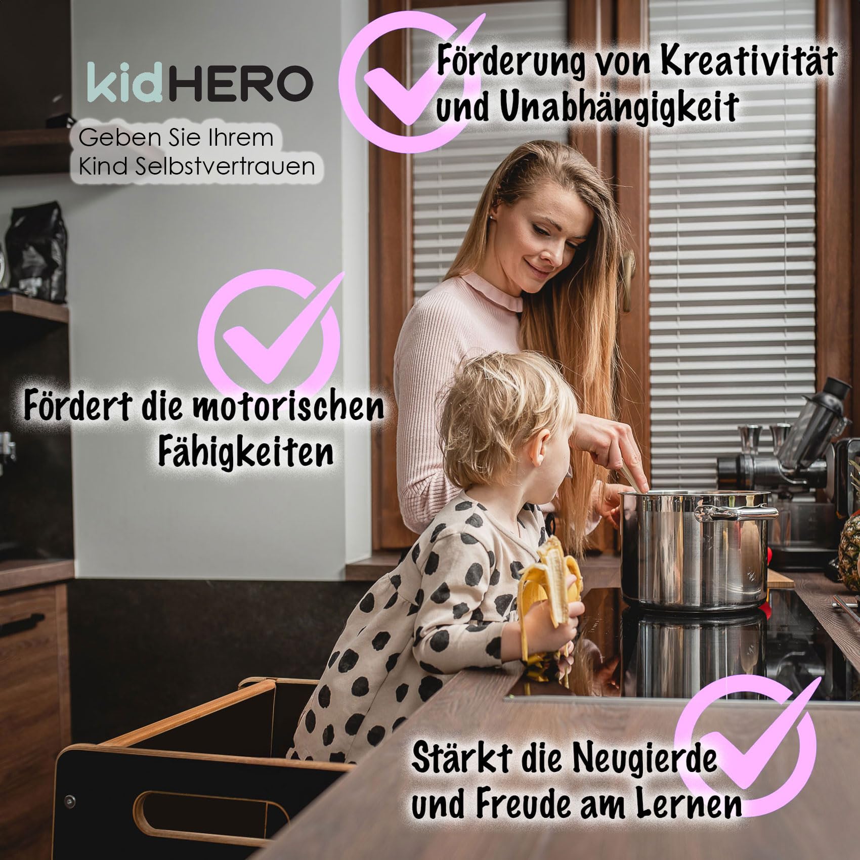 PaLulli® Höhenverstellbarer Montessori Lernturm ab 1 Jahr mit Kippschutz – 3-stufiger Learning Tower für Jungen & Mädchen – Sicherer Küchenhelfer Tritthocker für Kinder