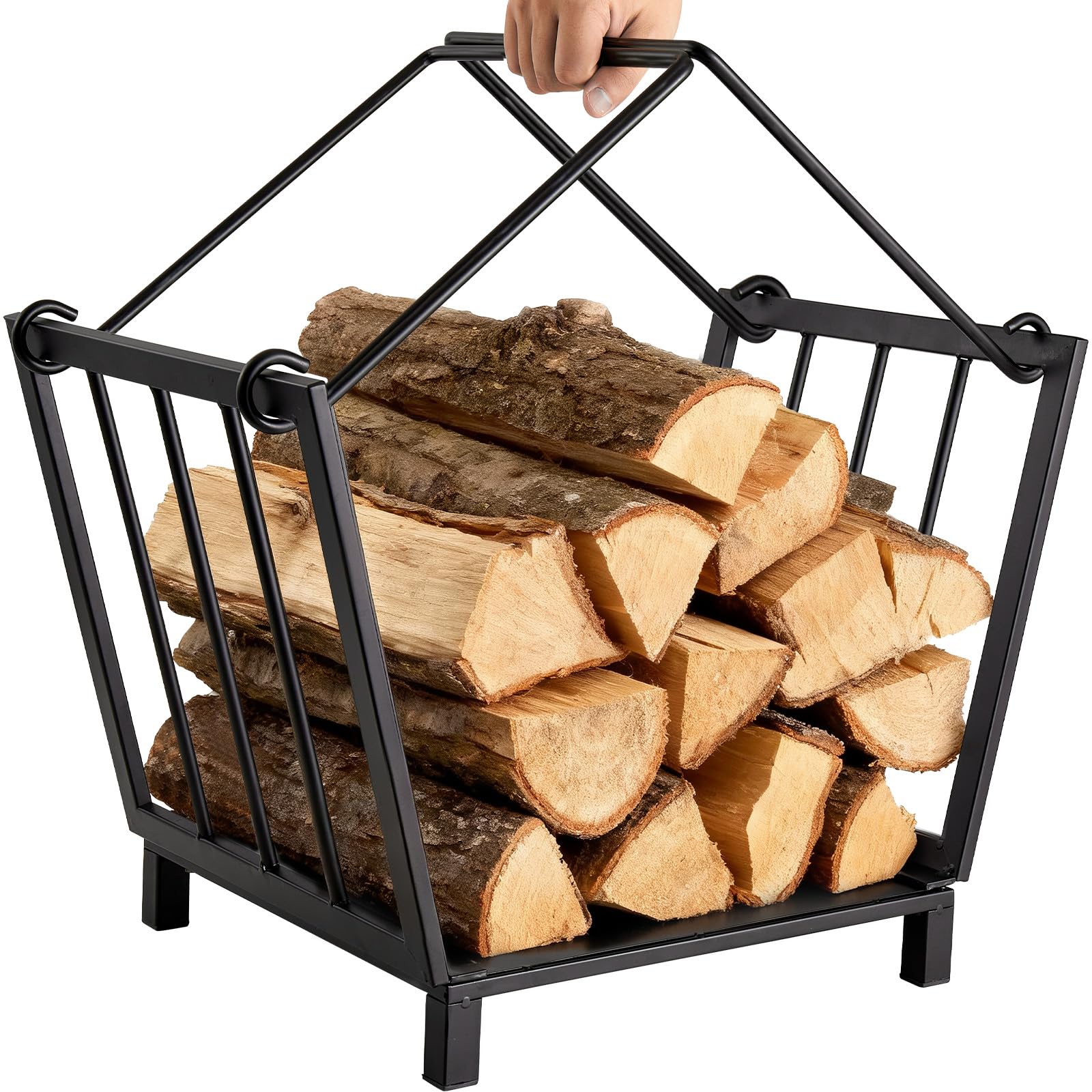 Amagabeli Fireplace Log Rack 35 * 32 * 32cm Firewood Rack Indoor Outdoor Fireplace Log Holder Handle Steel Wood Cradle for Wood Stove Hearth Log Carrier Storage Holder Stand