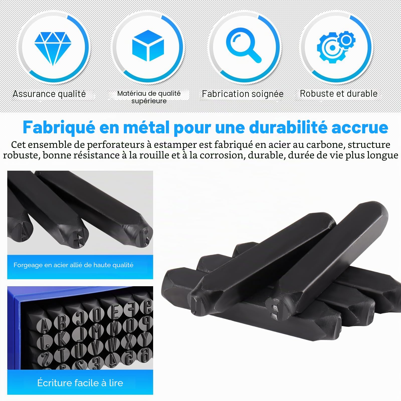Lot de 36 tampons en acier avec lettres et chiffres de 10 mm - Alphabet de A à Z, chiffres de 0 à 9 et sceau pour impression sur bois, métal, cuir