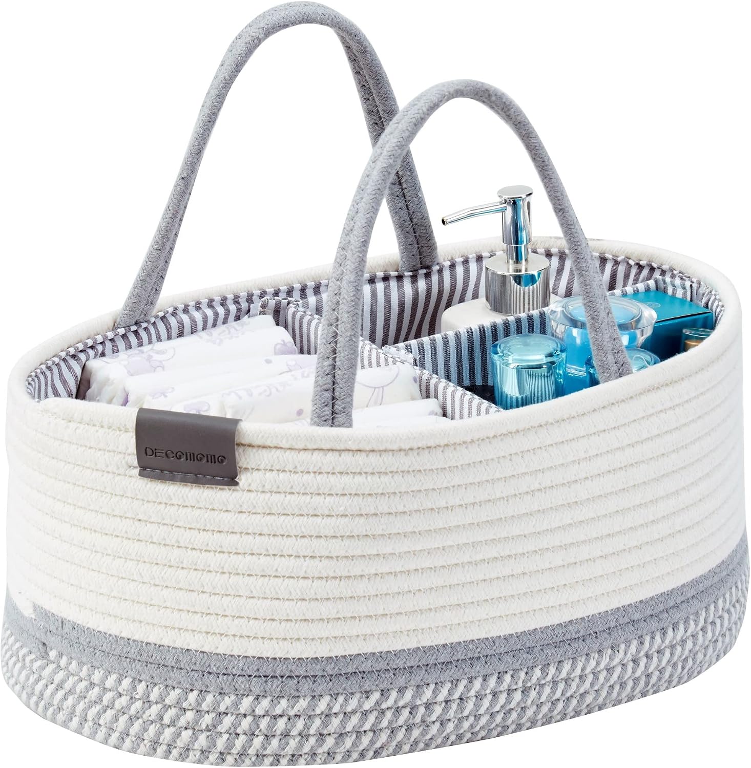 DECOMOMO XL Diaper Caddy Organizer | Baby Diaper Storage Organizer for Baby Newborn | Nursery Storage Baskets for Empty Baby Shower Gift, Car, Changing Table (Spiral Light Grey & White, Extra Large)