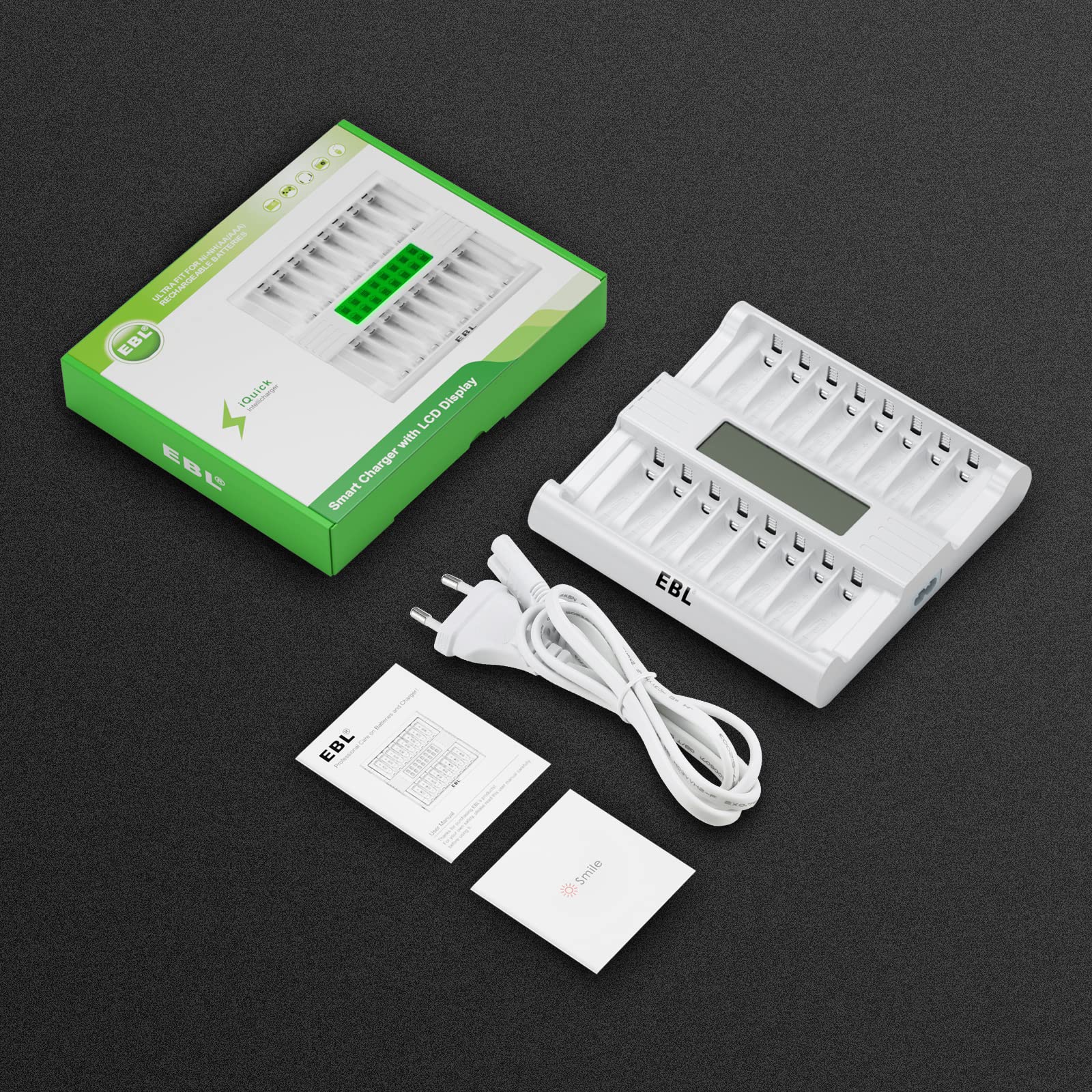 EBL LCD Chargeur de Piles Rapide- Chargeur de Piles 16 Slots Ultra Rapide RM-78 pour AA AAA Piles Rechargeables Ni-MH, avec Technologie de Détection de Piles, avec Grande Écran LCD à Haute Définition