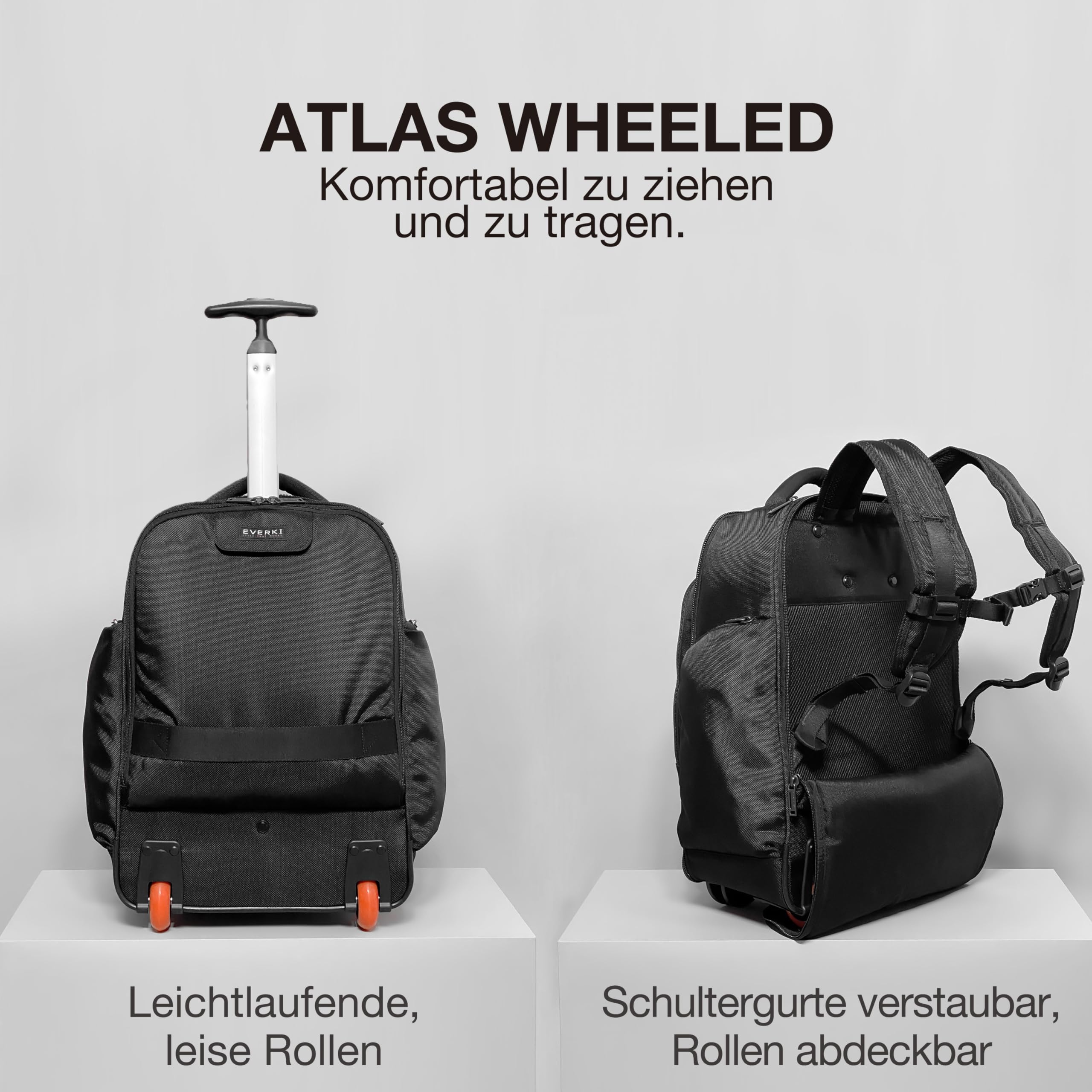 Everki 122 Atlas Wheeled Laptop Rucksack mit Rollen für 13 bis 17,3 Zoll Laptops - Plus Kit mit Kabeltasche, Handgepäck Trolley, Schwarz, 30L