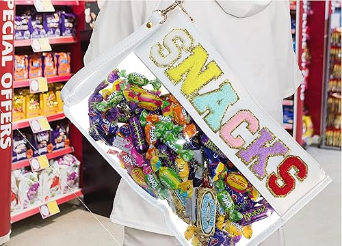 Miniatura 6 de Oufegm Bolsa transparente de felpilla con monograma para maquillaje, bolsa transparente de viaje, para estadios, aperitivos, bolsas de playa